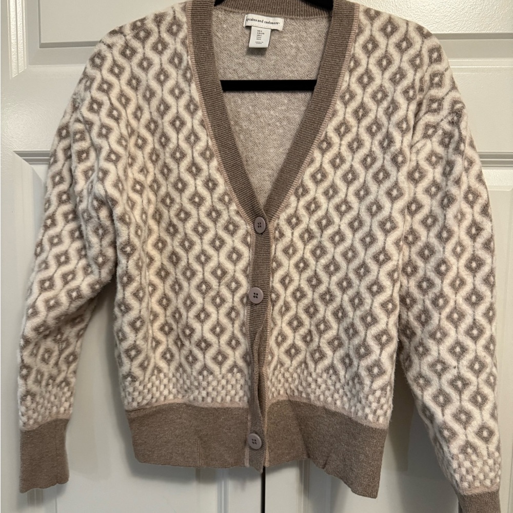 cupcakes & cashmere Geometric Cream and Brown Cardigan